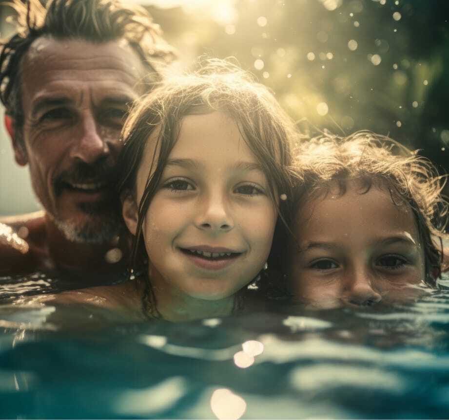 A family swimming in the pool together