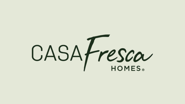 The logo for Casa Fresca Homes features the company name in dark green text on a light background, with Casa in uppercase, Fresca in a larger script font, and Homes in smaller uppercase letters.