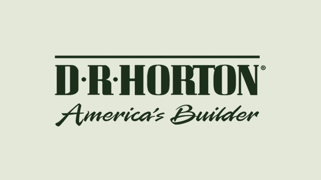 The D.R. Horton logo features bold, dark green text with D.R. HORTON in uppercase and Americas Builder in a script font below, all on a light background.