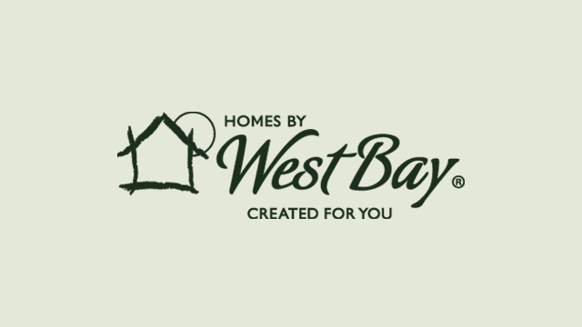 Logo for Homes by WestBay featuring a simple house outline next to the company name in script font with the tagline Created For You below, all in dark green on a light green background.