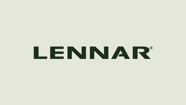 The image displays the word LENNAR in bold, dark green capital letters centered on a light beige background.