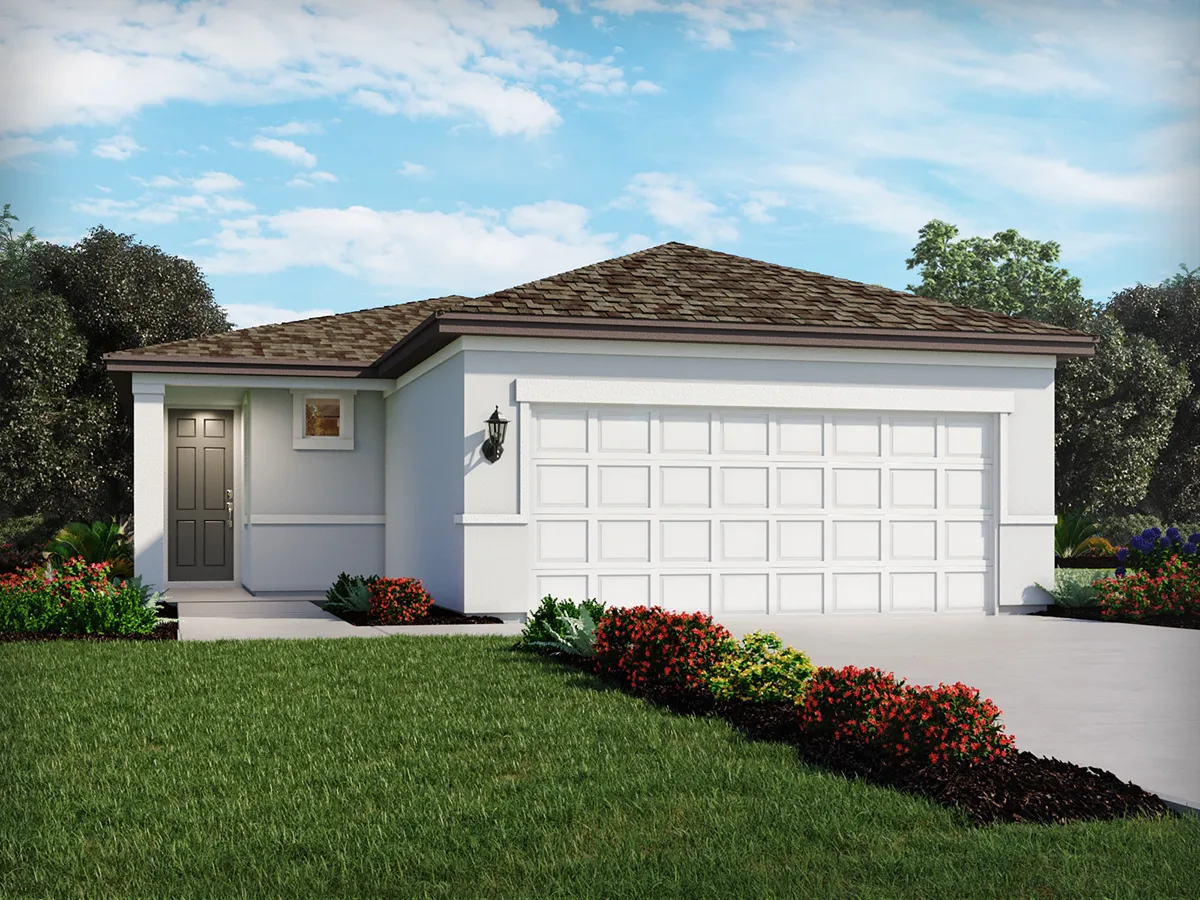 Exterior view of a one-story home by Meritage Homes.