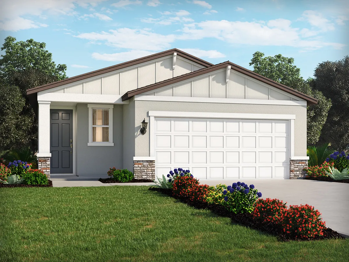 Exterior view of a one-story home by Meritage Homes.