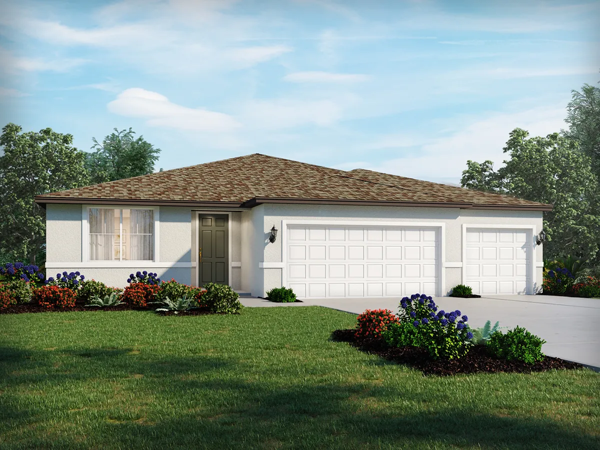 Exterior view of a one-story home by Meritage Homes.