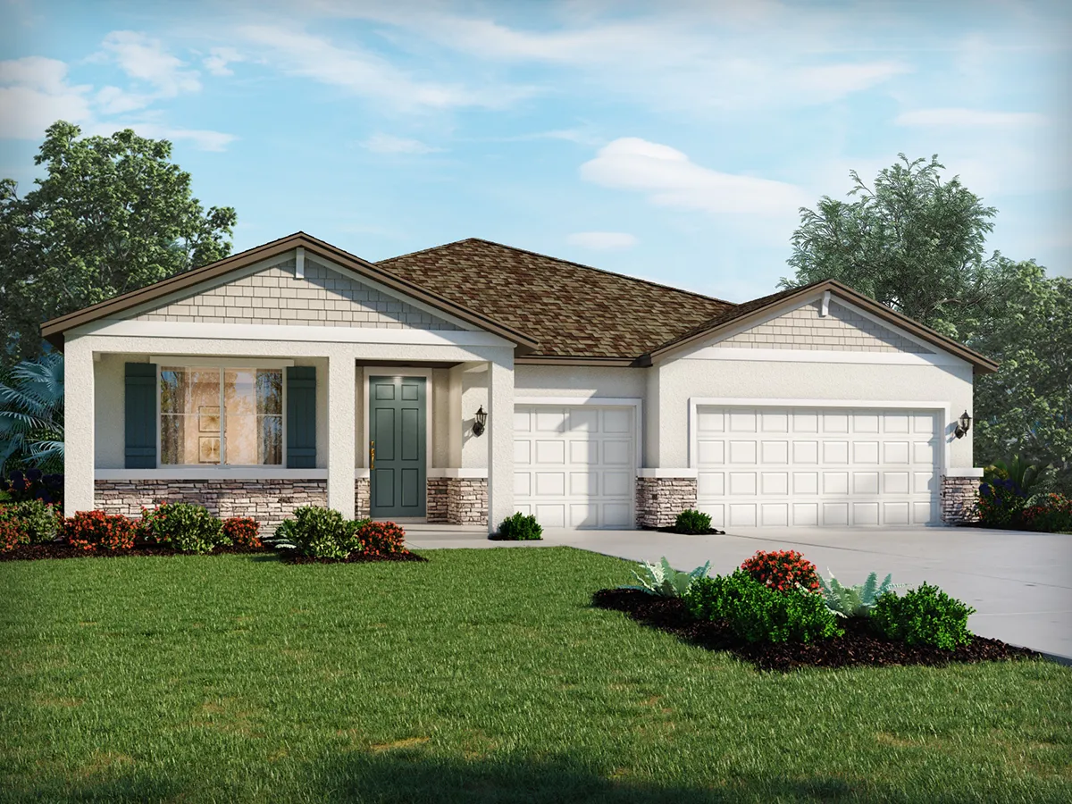 Exterior view of a one-story home by Meritage Homes.