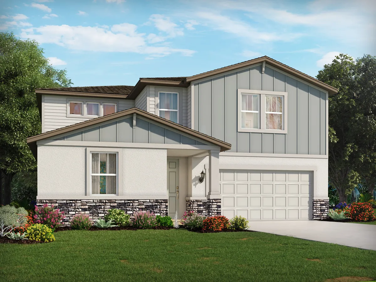 Exterior view of a two-story home by Meritage Homes.