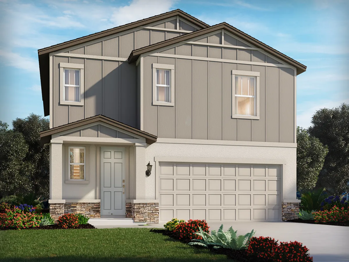Exterior view of a two-story home by Meritage Homes.