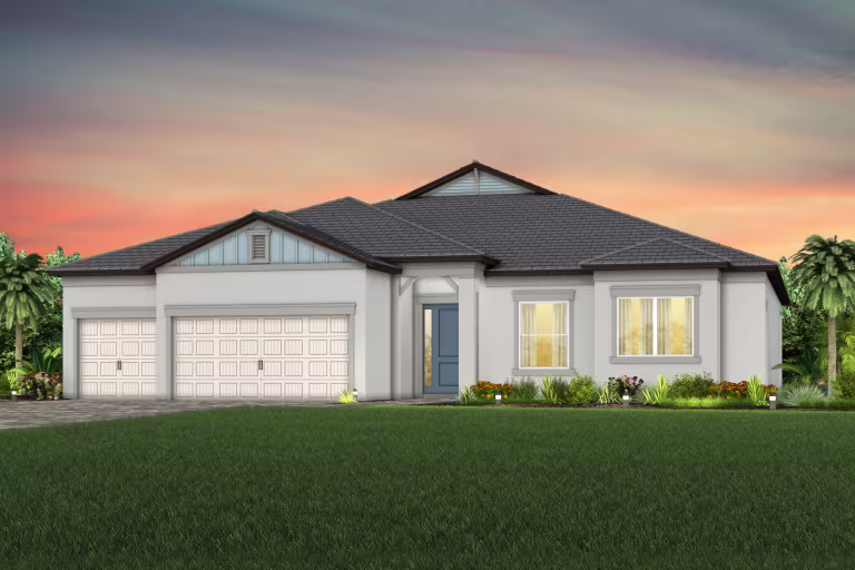 Exterior view of a one-story home by Pulte Homes.