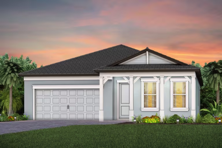 Exterior view of a one-story home by Pulte Homes.