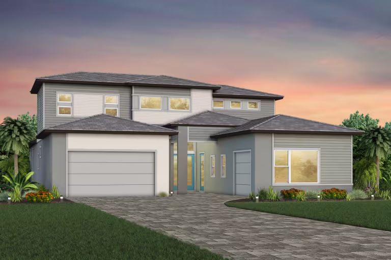 Exterior view of a large two-story home by Pulte Homes.