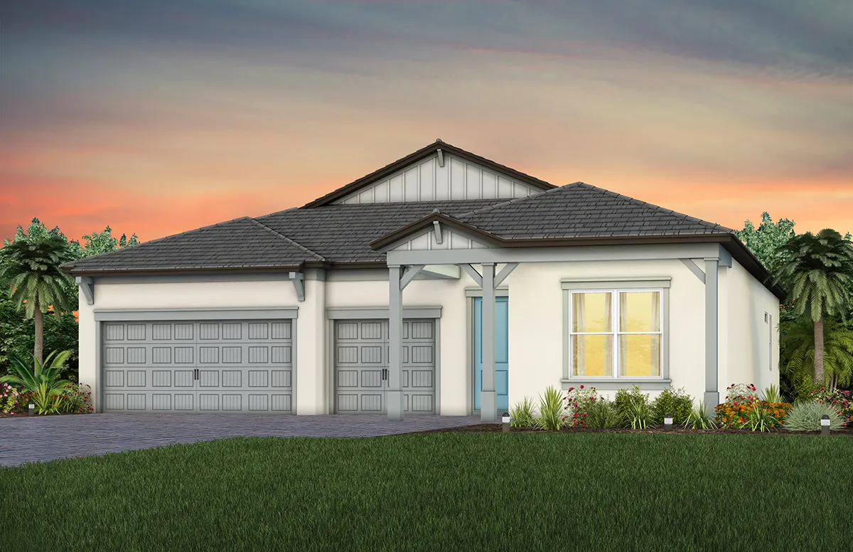 Exterior view of a one-story home by Pulte Homes.