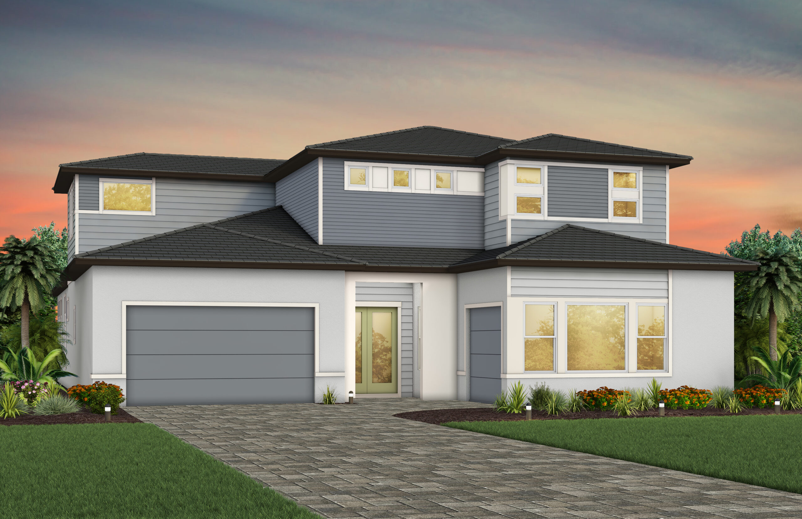 Exterior view of a large two-story home by Pulte Homes.