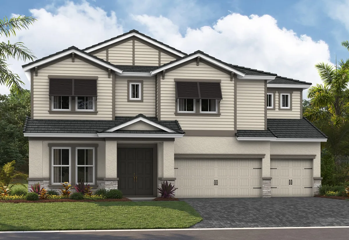 Exterior view of a two-story home by Homes by WestBay.